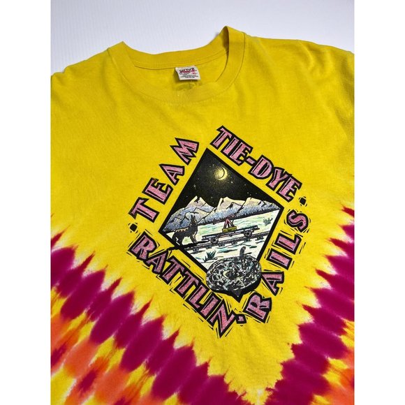 90s Rattlin' Rails Tie Dye Tee XL - Picture 3 of 4